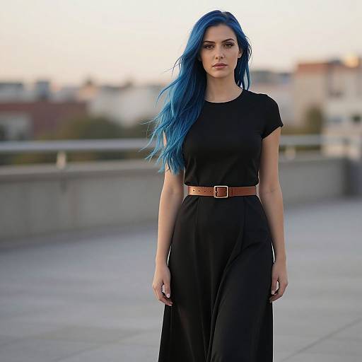 Woman with Blue Hair in Black Dress