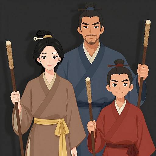 Dynamic Trio in Vibrant Robes