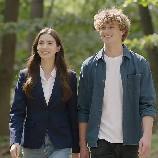 Young Couple Walking Outdoors in Forest