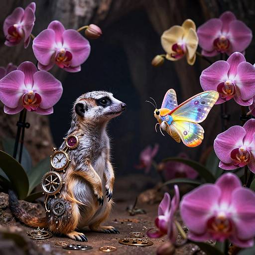 Clockwork Meerkat Facing Luminescent Moth