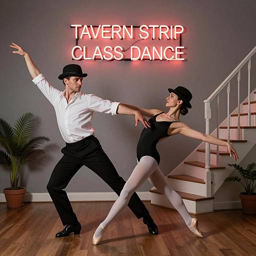 Neon Dance Duo in Dim Studio