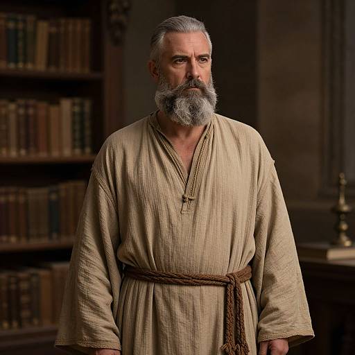 Distinguished Man in Ancient Library