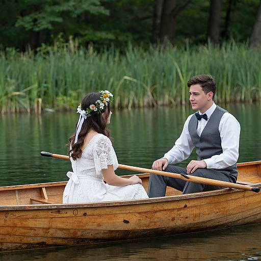 Romantic Lakeside Rowboat Scene