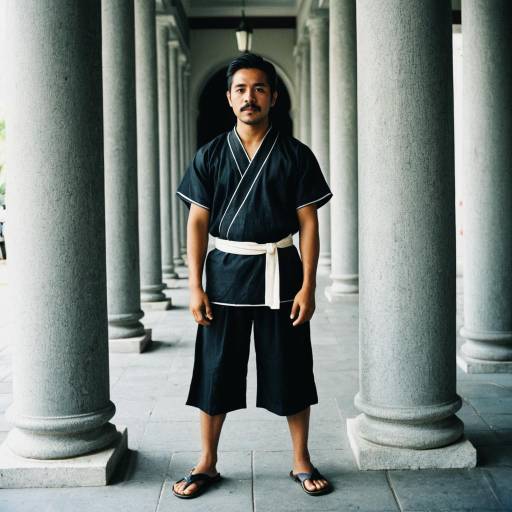 Man in Traditional Filipino Costume Standing by Pillars
