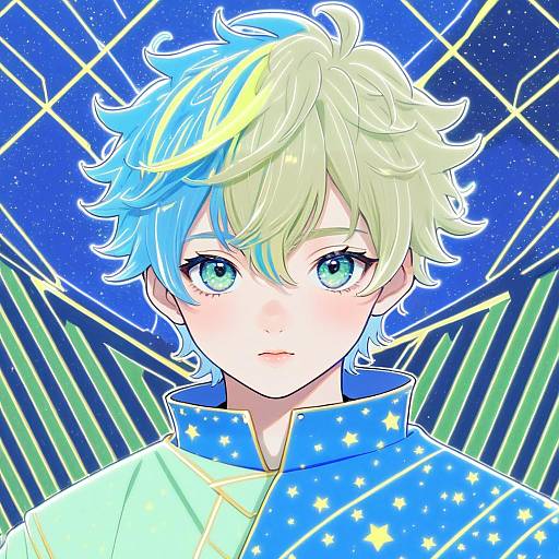 Illustration of Astel leda, holostars in the style of Kokaki mumose