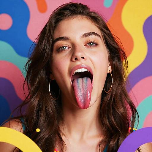 Surreal Woman with Long Colorful Tongue
