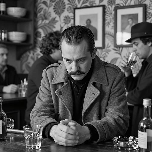 Vintage Bar Scene in Dramatic Monochrome