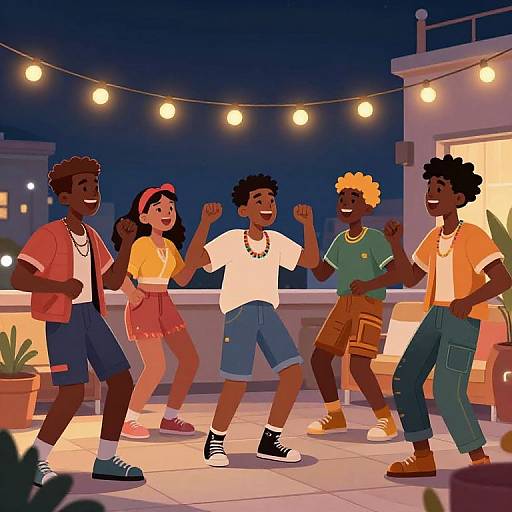 Nighttime Rooftop Party Cartoon