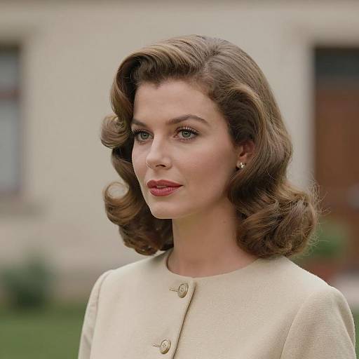 Woman with 70s Hairstyle and Vintage Outfit