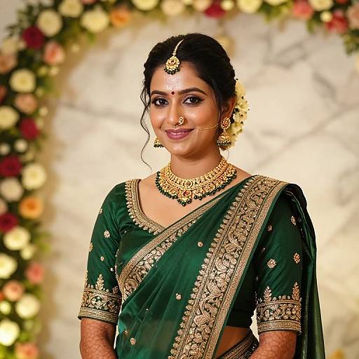 Radiant Indian Bride in Green Saree