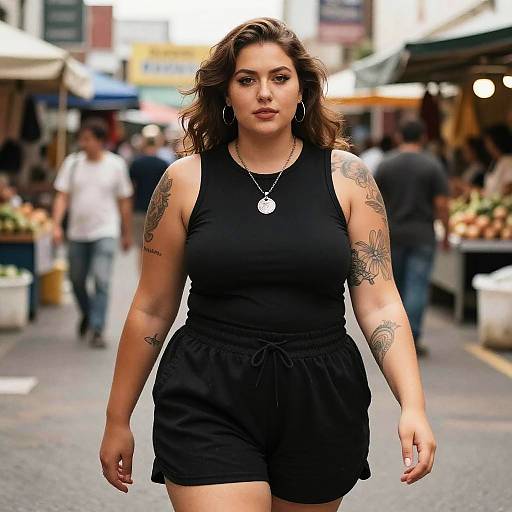 Plus-Size Woman in Urban Marketplace