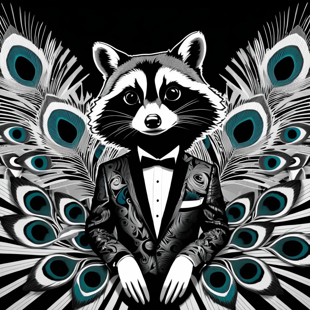 Mischievous Raccoon and Peacock Duo Art