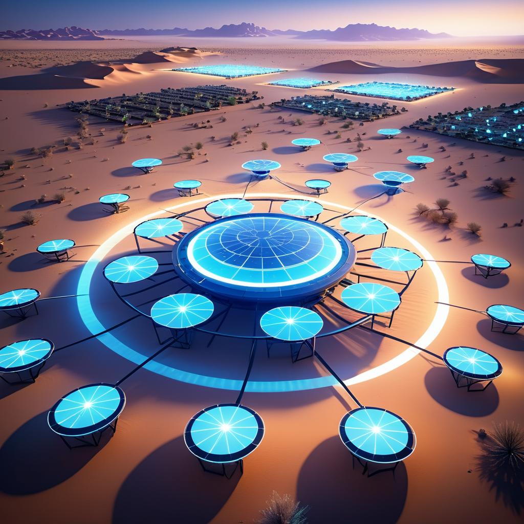 Futuristic Aerial Drones in Desert Oasis