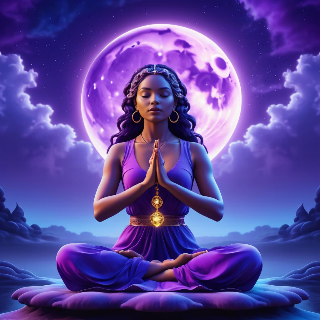 Mystical Woman Meditating Under Full Moon