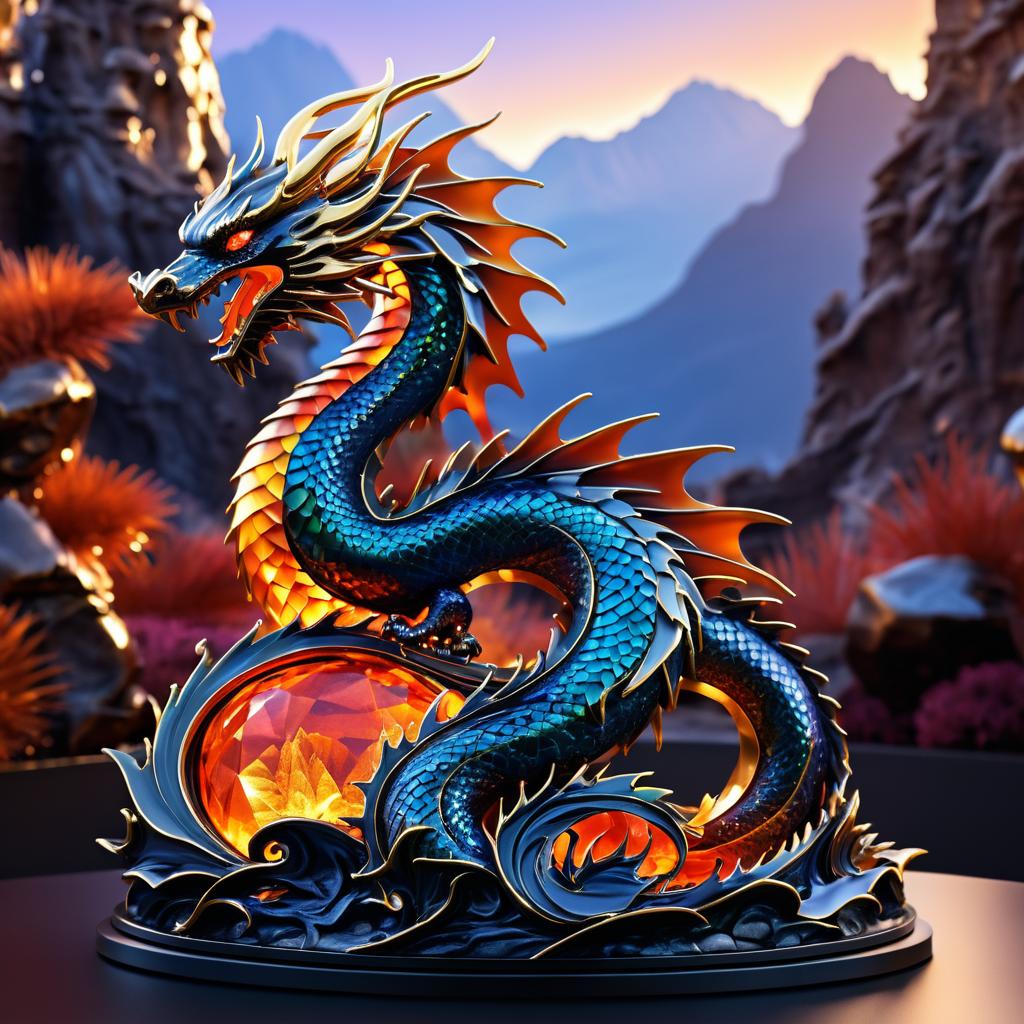 Enchanted 3D Dragon Sculpture in Fantasy Landscape