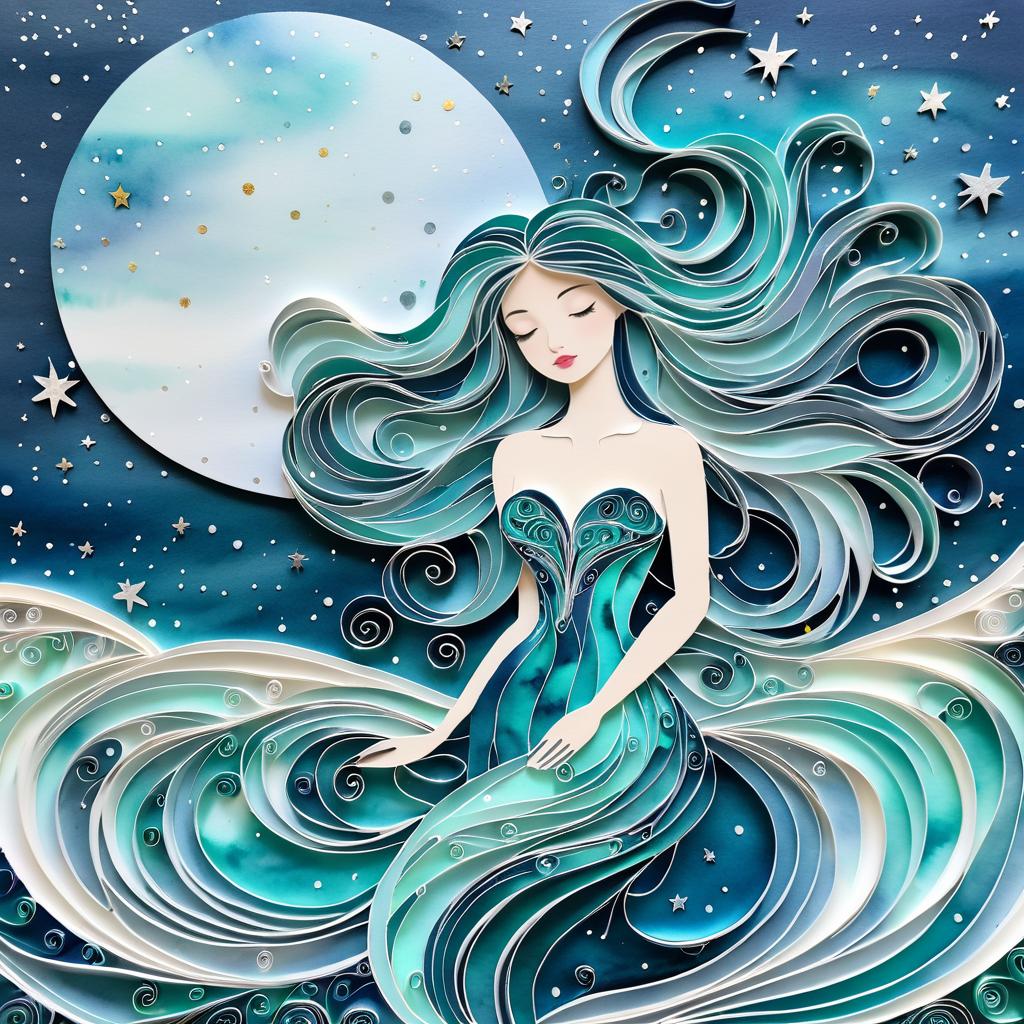 Dreamy Mermaid Quilling Under Starry Sky