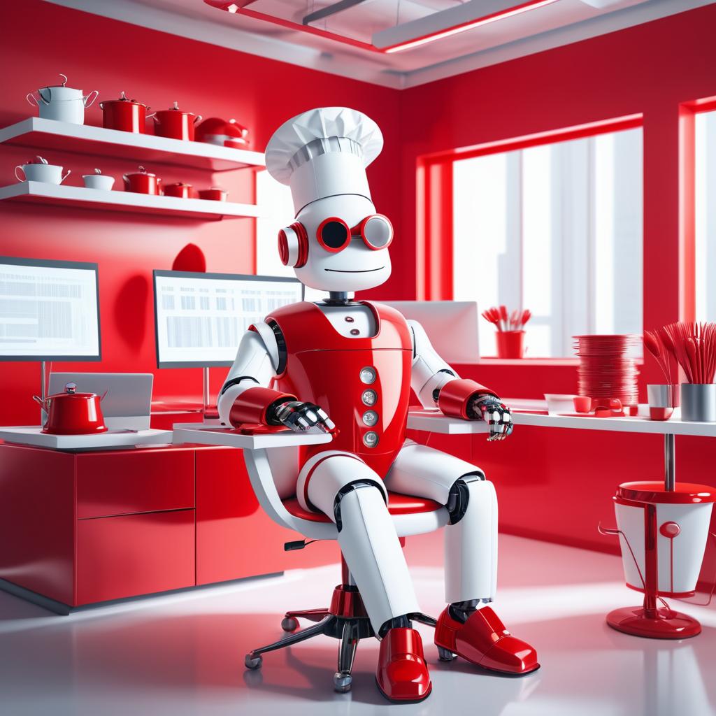 Vibrant Robot Chef in Office Chair