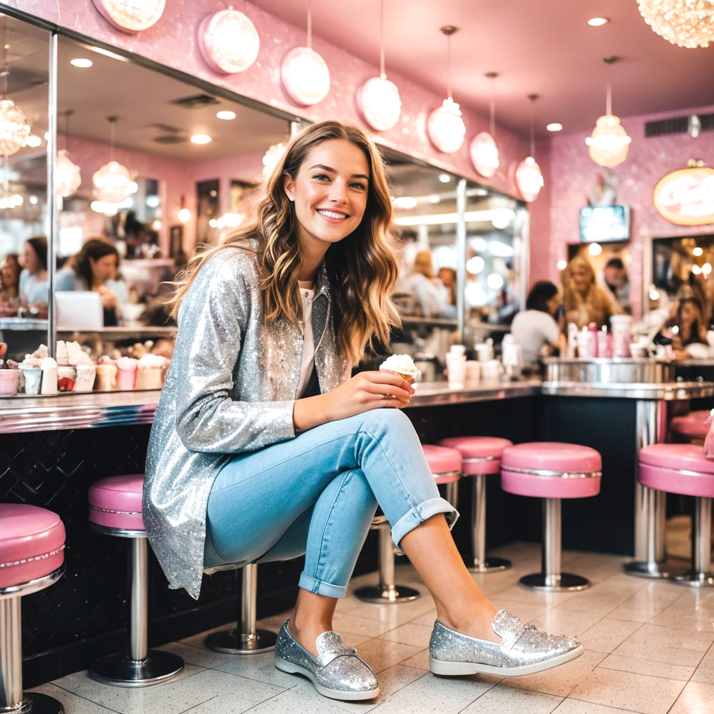 Trendy Teen Girl at Ice Cream Parlor