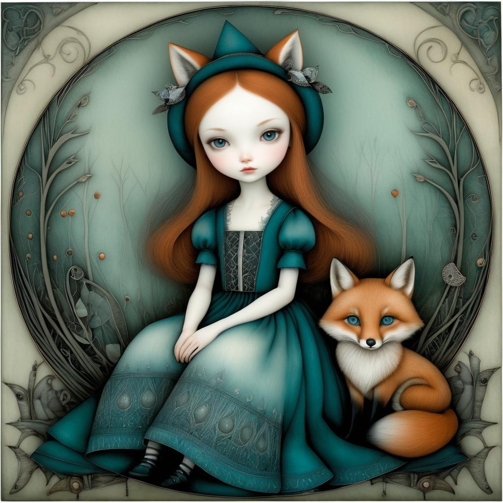 Nostalgic Girl Portrait with Fox