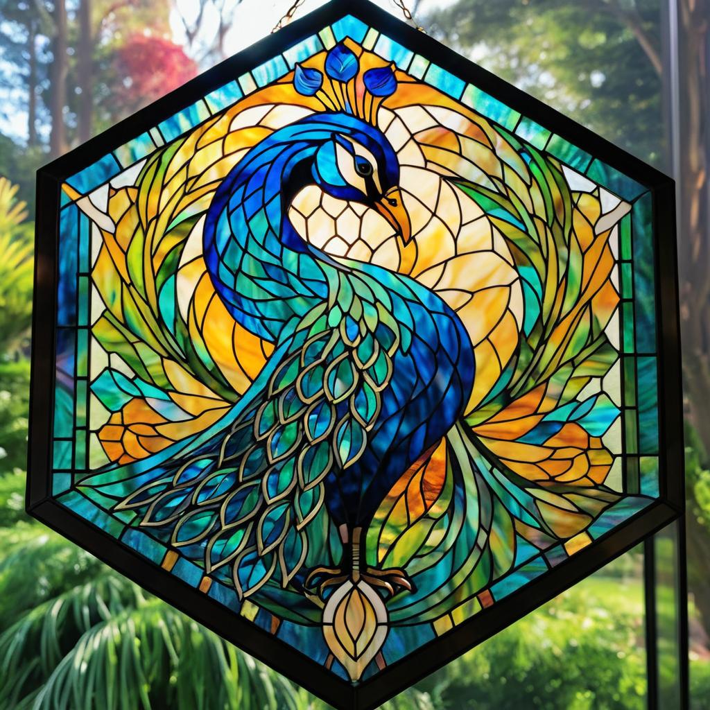 Elegant Peacock in Stained Glass Design