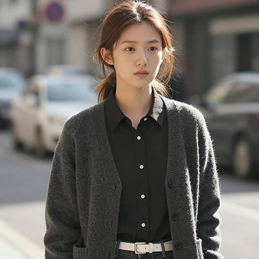 Young Woman in Cardigan Outdoors