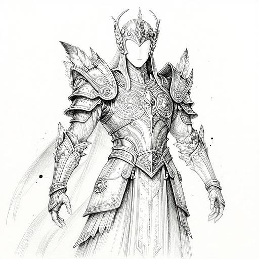 Celestial Guardian Ink Armor Drawing