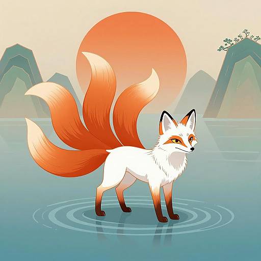 Mystical Nine-Tailed Fox by Water