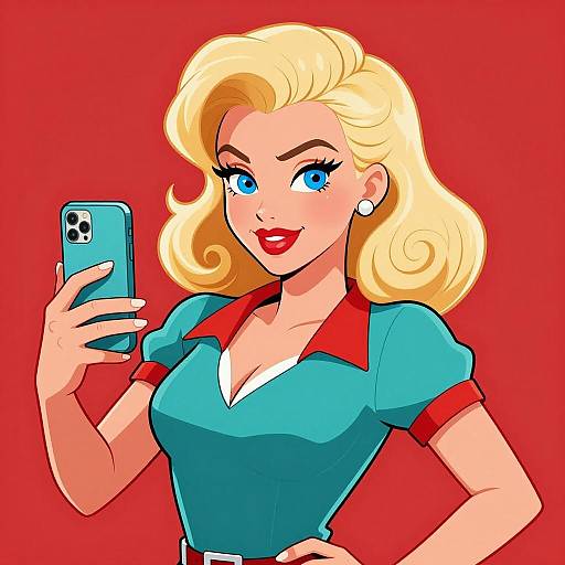 Glamorous Pin-Up Woman Taking Selfie