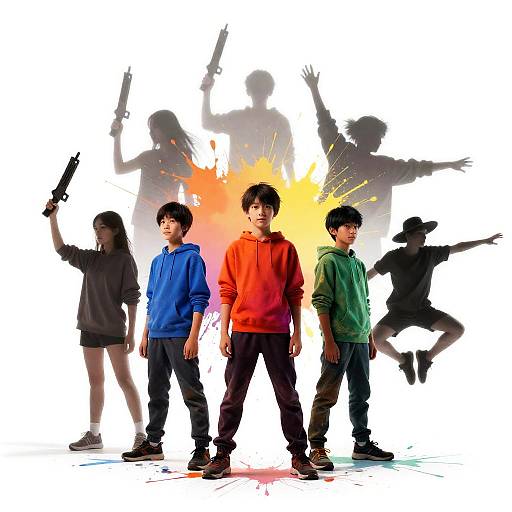Colorful Teens with Paint Splatter and Silhouettes