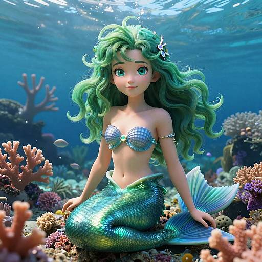 3D Anime Ocean Siren in Coral Reef