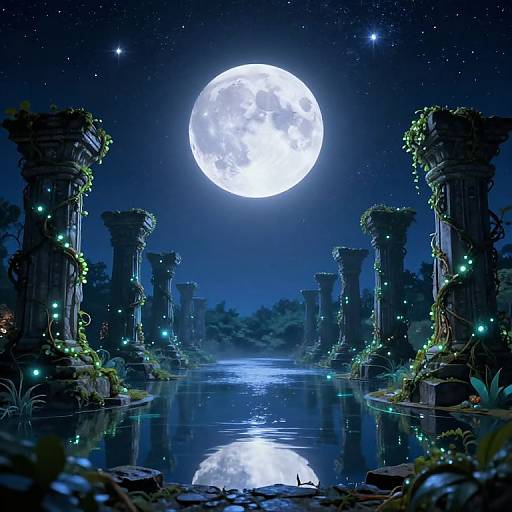 Magical Night Sky Over Ancient Ruins