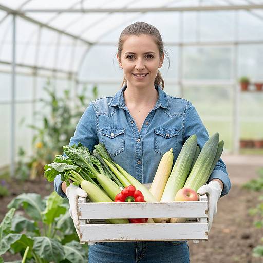 Woman Harvesting Vegetables in Greenhouse