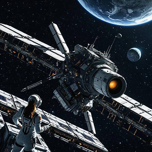 Mechanical Space Station with Girl