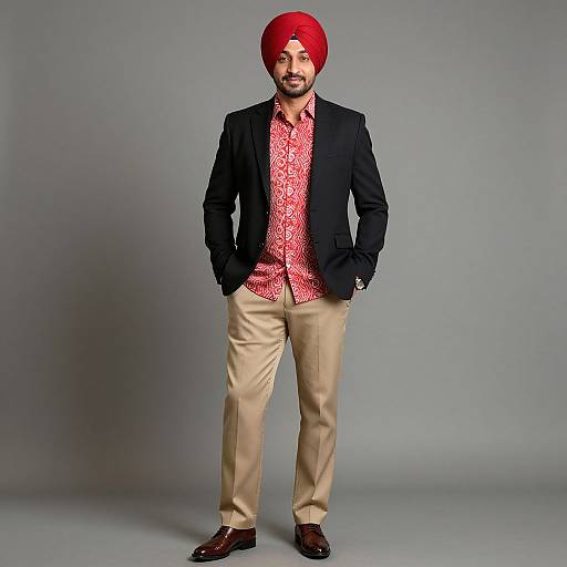 Charismatic Man in Vibrant Red Turban