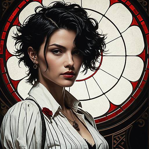 Androgynous Portrait with Stained Glass Background