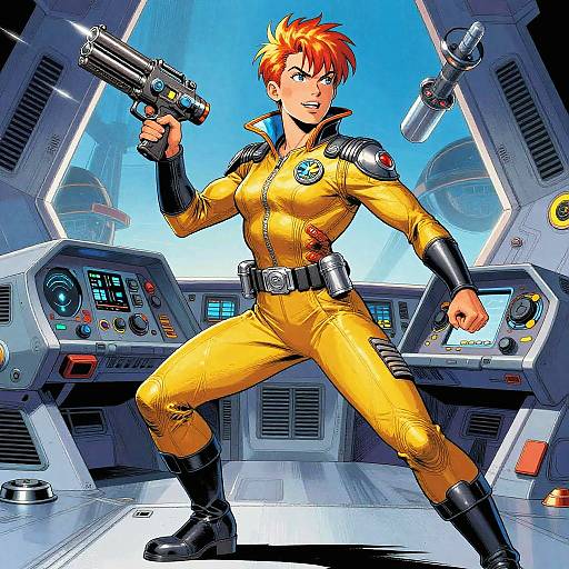 Vibrant Sci-Fi Pilot in Cockpit