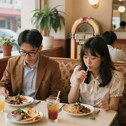 Retro Dining Scene with Cozy Ambiance