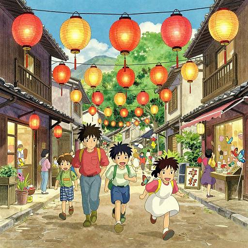 Ghibli-Style Spring Festival Village