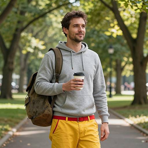Man in Hoodie Enjoying Sunny Park