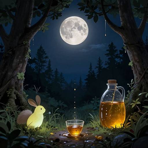 Moonlit Dreamscape with Glowing Creatures