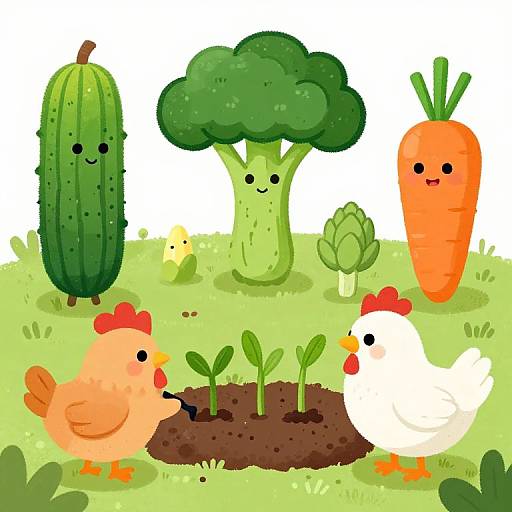 Anthropomorphic Vegetables Gardening Cartoon