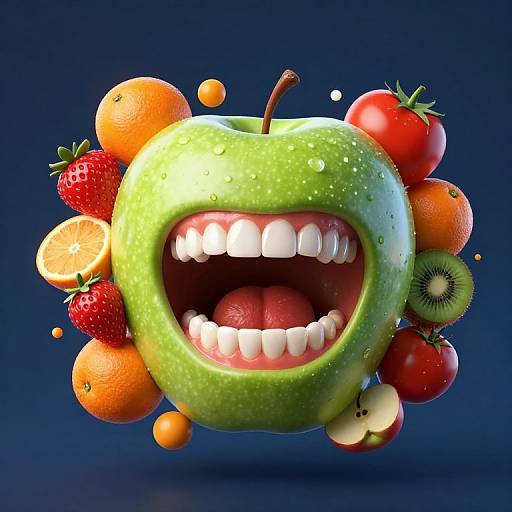 Vibrant Green Apple with Fruit Orbit