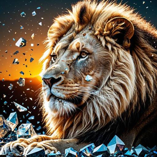 Hyperrealistic Crystal Lion at Sunrise