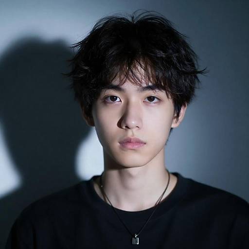 Portrait of Young Man with Dark Wavy Hair