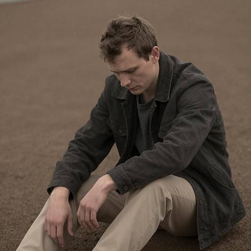 Somber Man on Grainy Surface