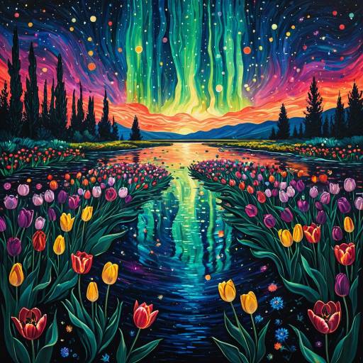 Cosmic Tulip Aurora Landscape