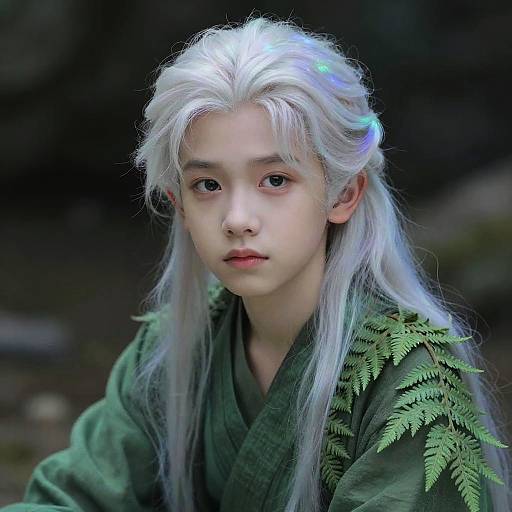 Opalescent-haired Boy in Fern Drapery