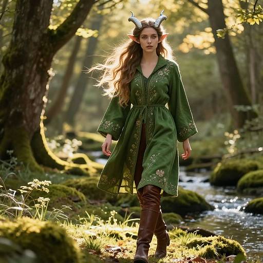 Graceful Elf in Sunlit Forest