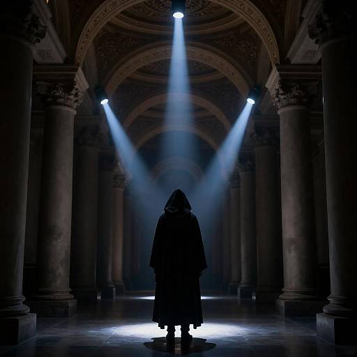 Mysterious Figure in Illuminated Corridor