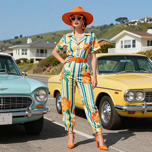 Vintage Car Enthusiast in Retro Fashion